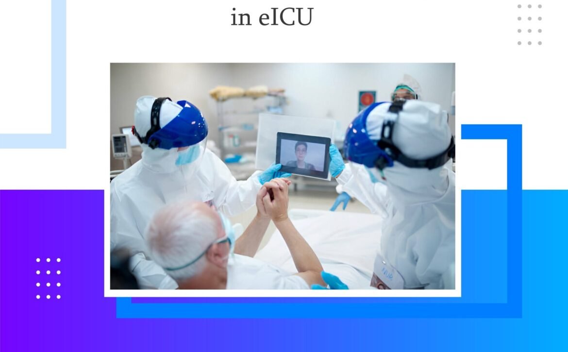 Healthcare professionals using telemedicine in an eICU.
