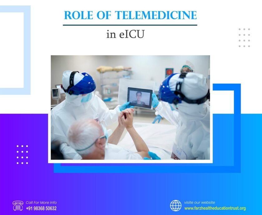 Healthcare professionals using telemedicine in an eICU.