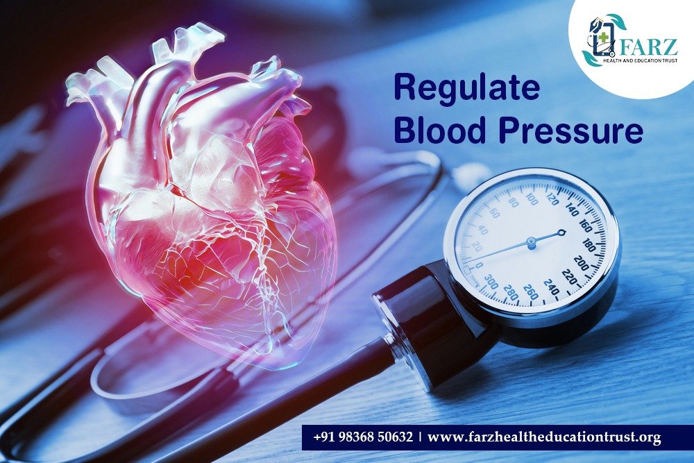 A medical image of a heart model and a blood pressure monitor, highlighting the concept of regulating blood pressure.