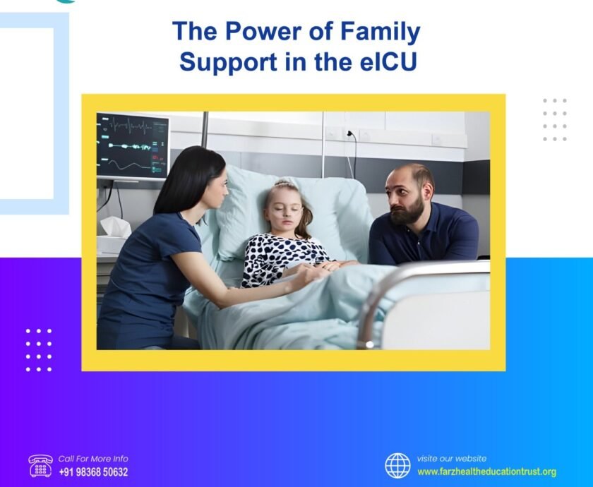 A family providing support to a young patient in an eICU.