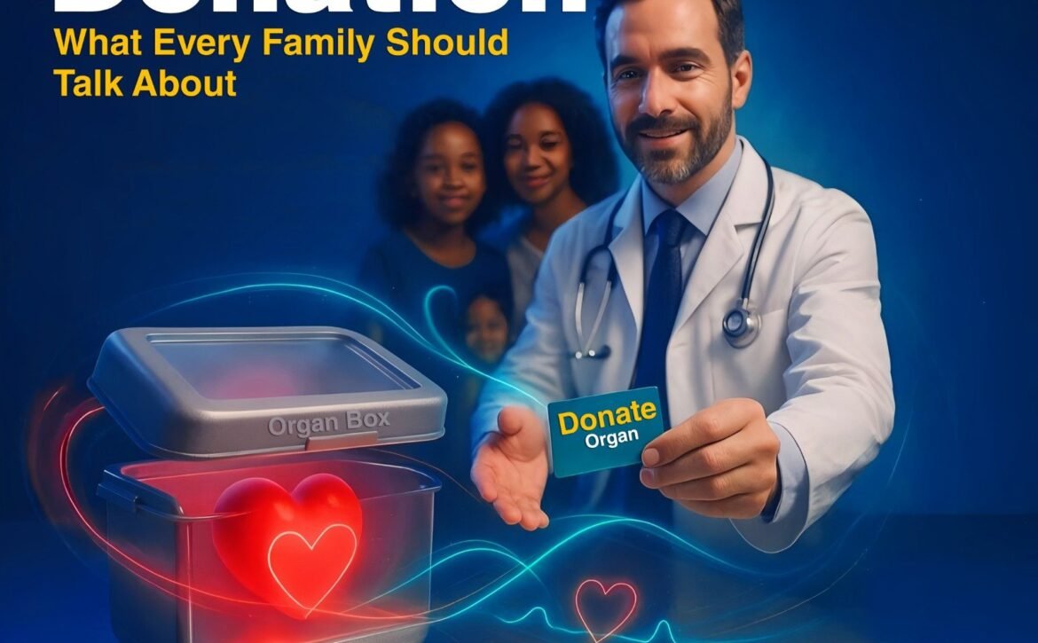 Family discussing organ donation at the dinner table in India